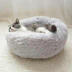 Grey faux-fur donut bed for dogs and cats