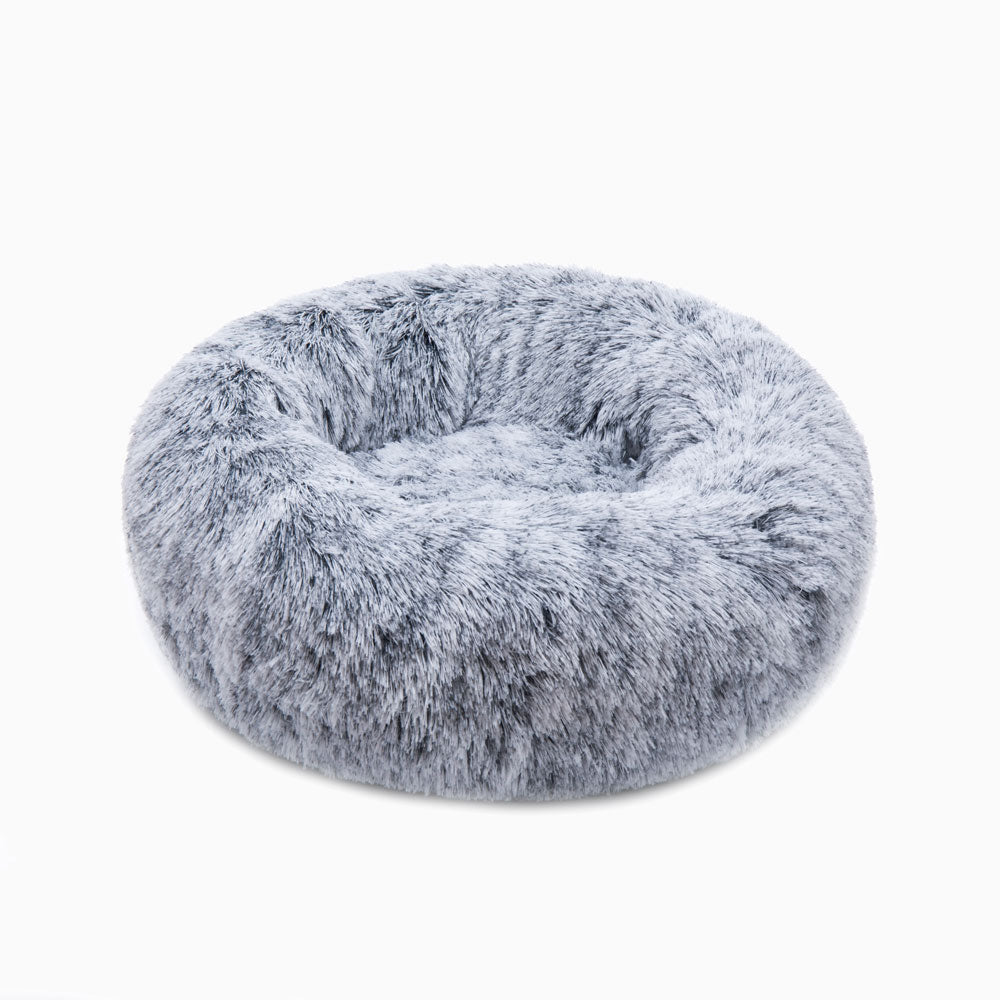 Arctic black faux-fur donut bed for dogs and cats