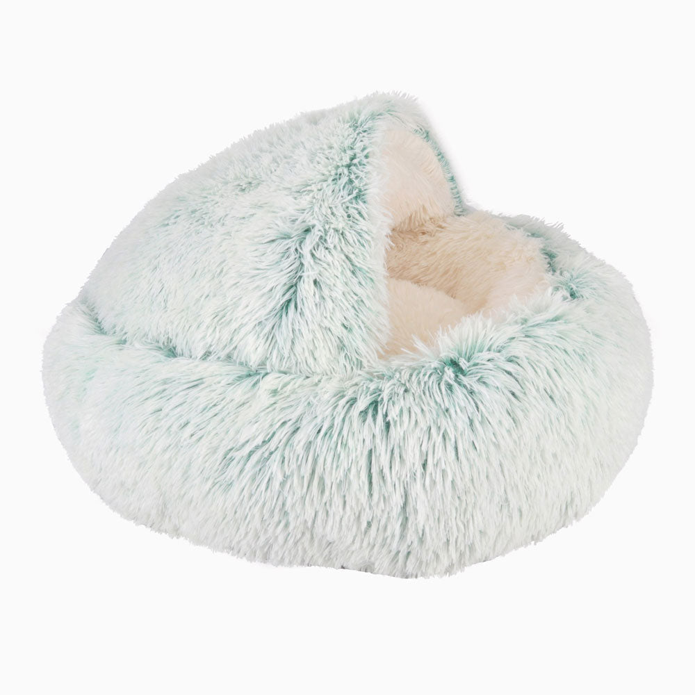 Alpine green faux fur calming dog bed