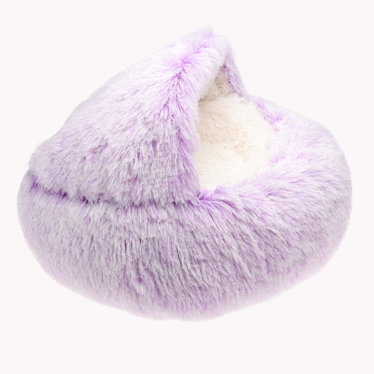 Taro latte faux fur calming dog bed