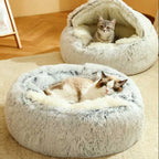 Cats relaxing in soft grey calming pet beds