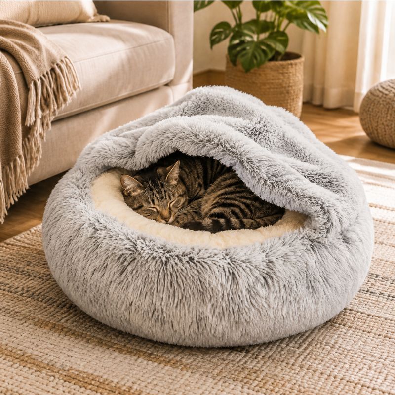 Calming Pet Bed - Cosy Faux Fur Nest for Dogs & Cats