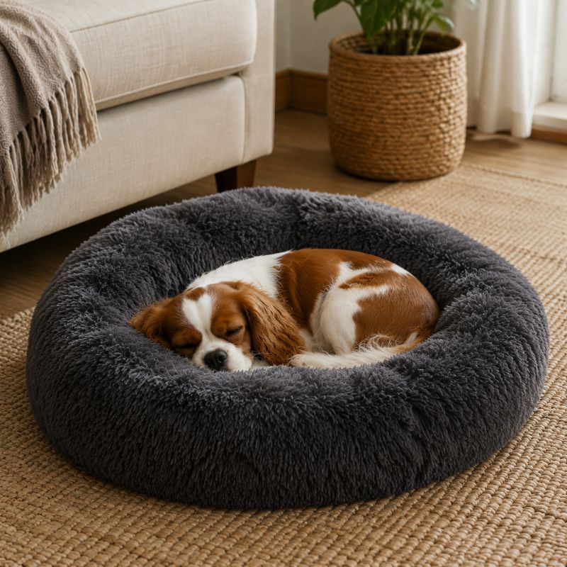 Calming Dog Bed - Soft Faux Fur Donut Bed for Dogs & Cats