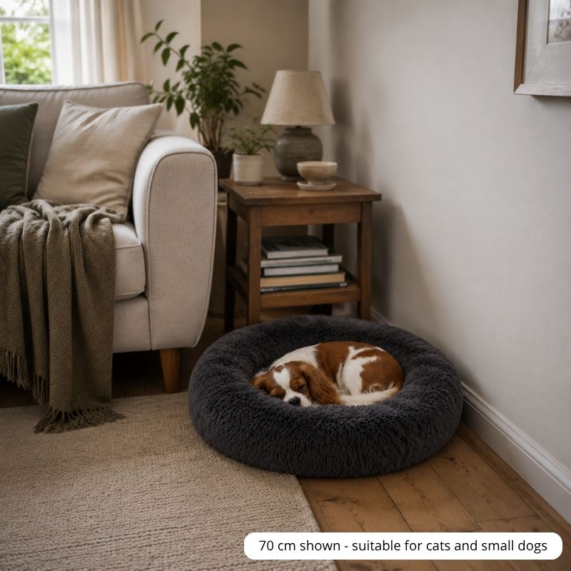 Calming Dog Bed - Soft Faux Fur Donut Bed for Dogs & Cats