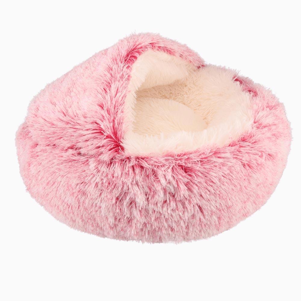 Strawberry cream faux fur calming dog bed